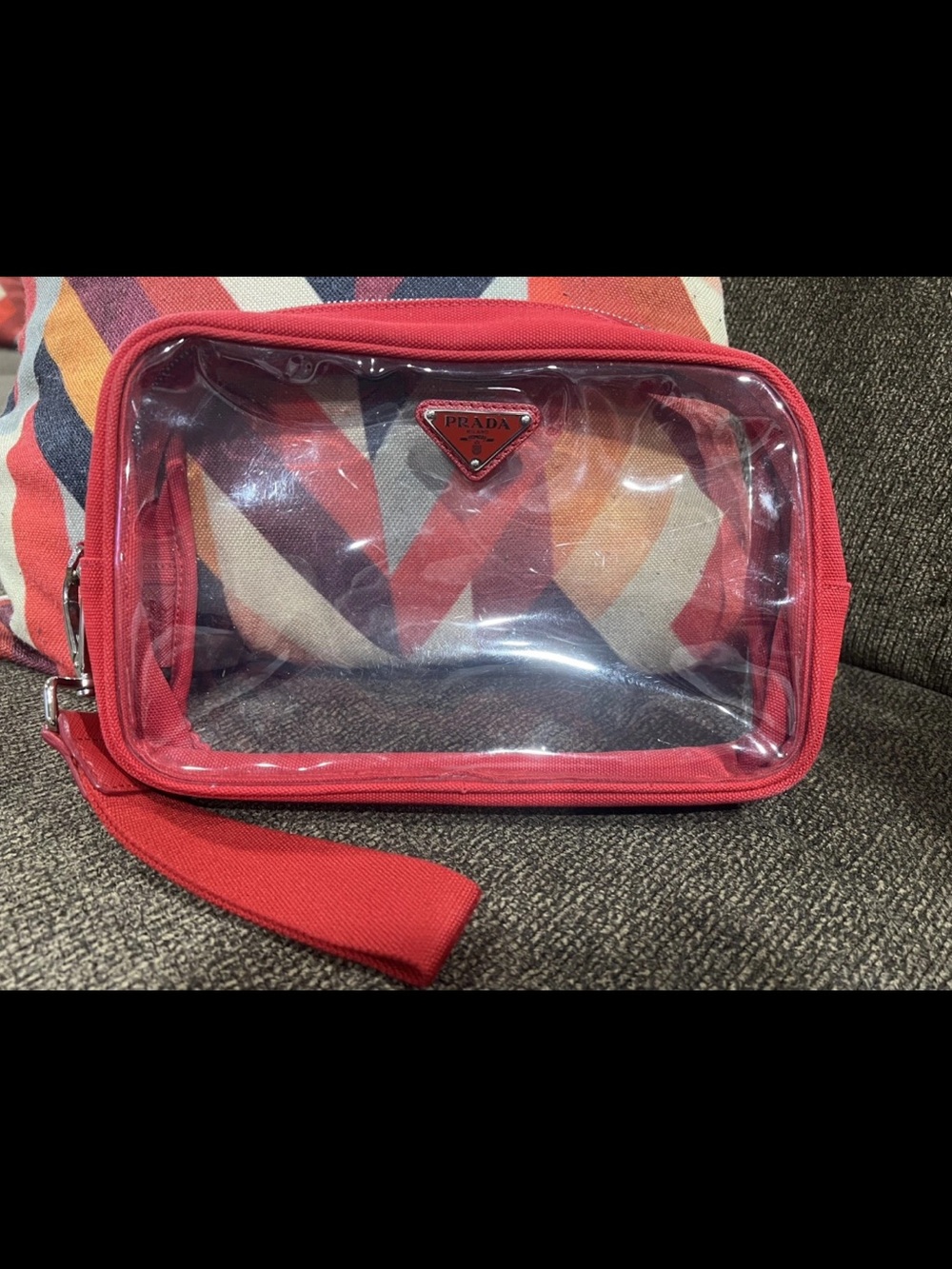 Prada Transparent Cosmetic Pouch with Red Trim